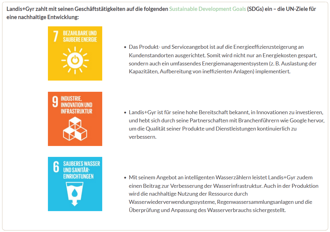 Sustainable Hidden Champion Landys Gyr SDGs