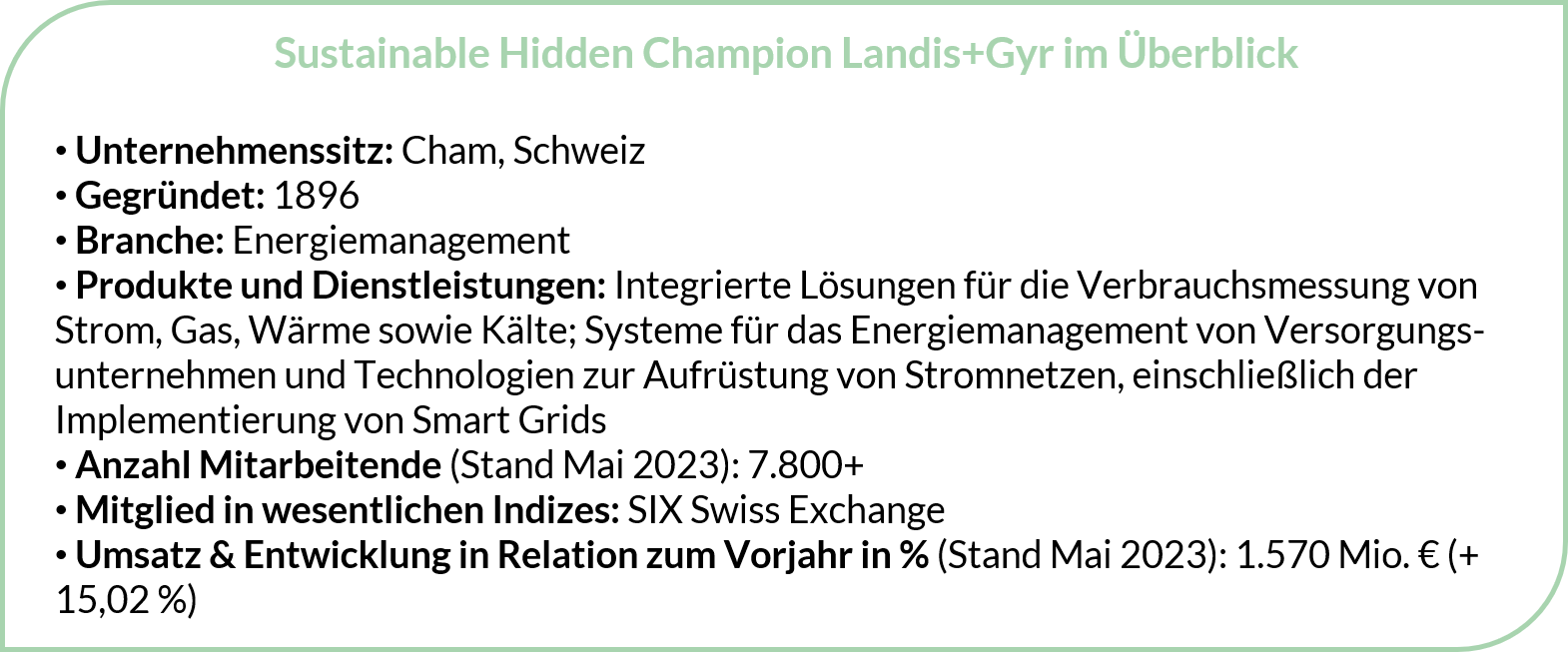 Sustainable Hidden Champion Landys Gyr Überblick